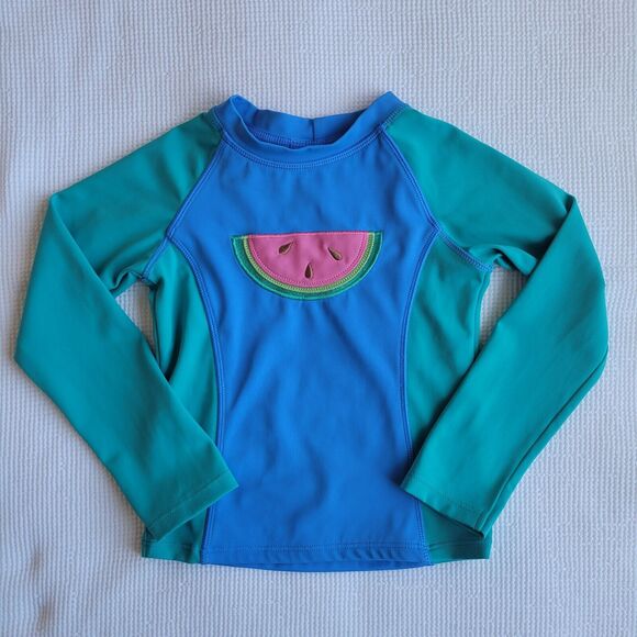 LANDS End Kids 4T Long Sleeve Watermelon Rash Guard Colorblock Mockneck Swim - Picture 1 of 9